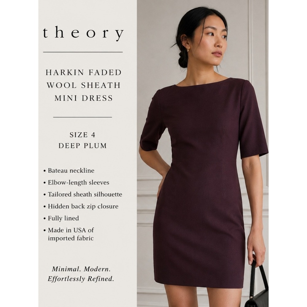 Theory Harkin Faded Wool Sheath Dress Plum Minimalist Career Mini Size 4
